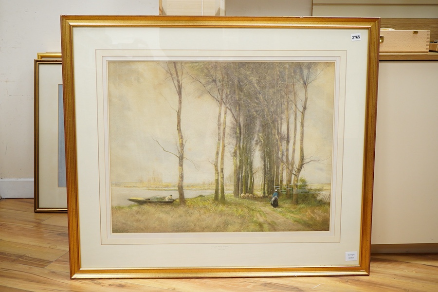 William Tatton Winter RBA (1855-1928), Riverscape with flock of sheep, signed, watercolour, 56 x 73cm